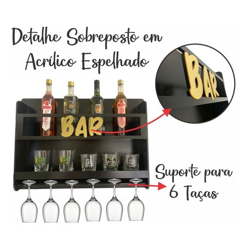 Adega Bar Barzinho De Parede Com Porta Taça Mdf Decoração