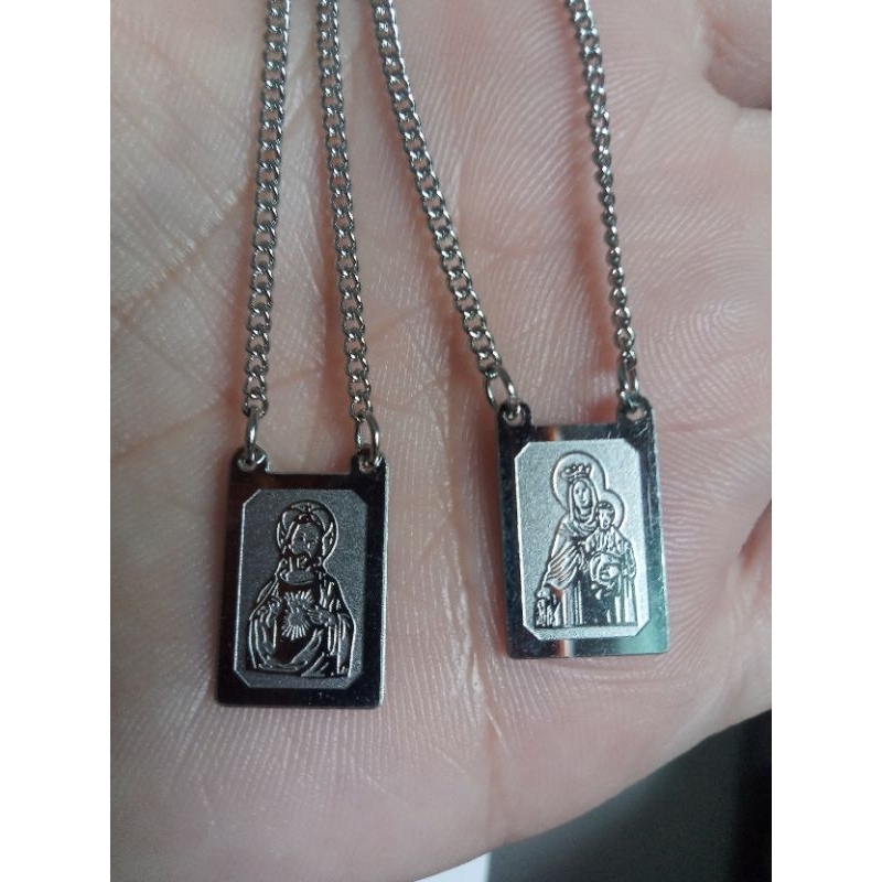 Escapulário Corrente Colar Nossa Senhora do Carmo e Sagrado Coração de Jesus Pescoço 33cm aço inox! em Oferta na Shopee