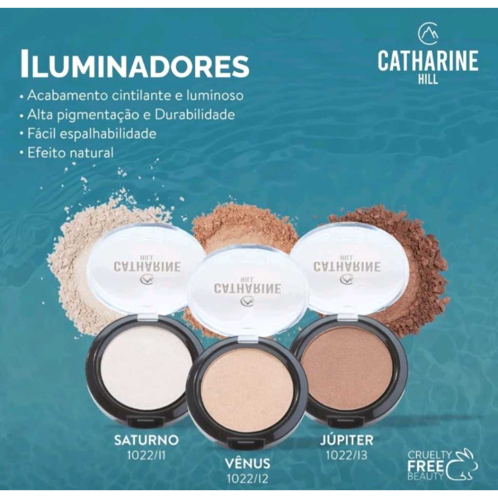 Iluminador em Pó Compacto Maquiagem Facial Efeito Natural Vegano 6g - Catharine Hill