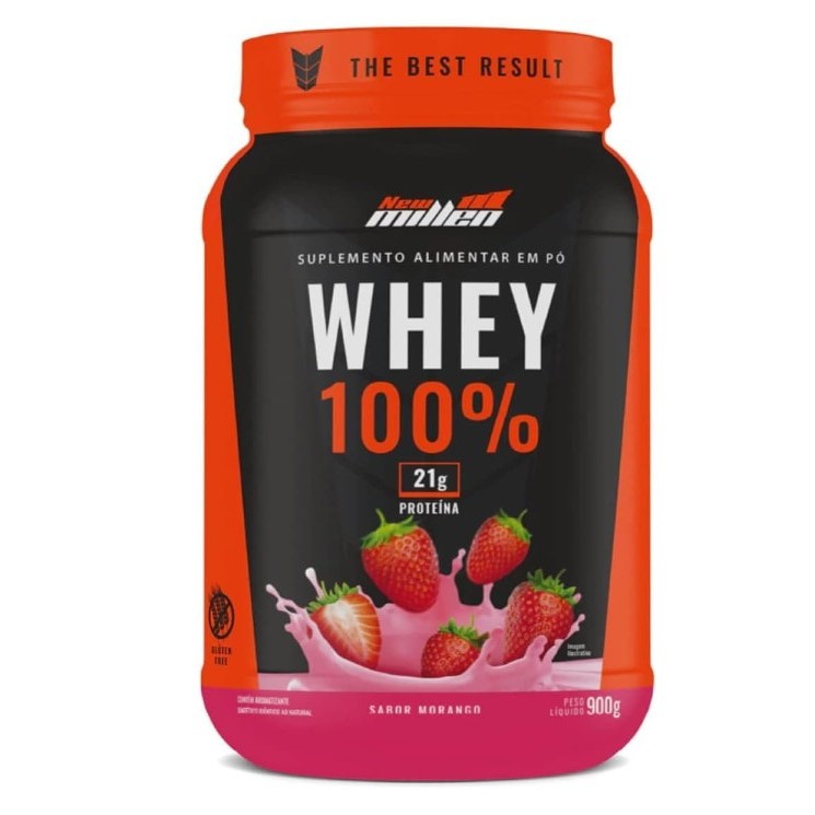 Lançamento Whey Protein 100% New Millen 900g Sabor: MORANGO - Ganho de Massa Emagrecimento Sabor Maravilhoso