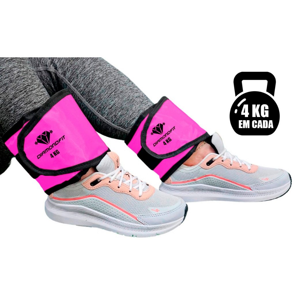 Tornozeleira Peso Par Caneleira de 4kg Rosa Pernas Gluteo Treinamento Casa Academia Funcional Treino