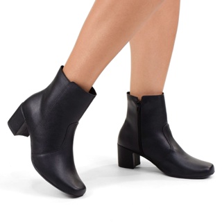 Bota Coturno Cano Curto Bico Quadrado Preto em Oferta na Shopee