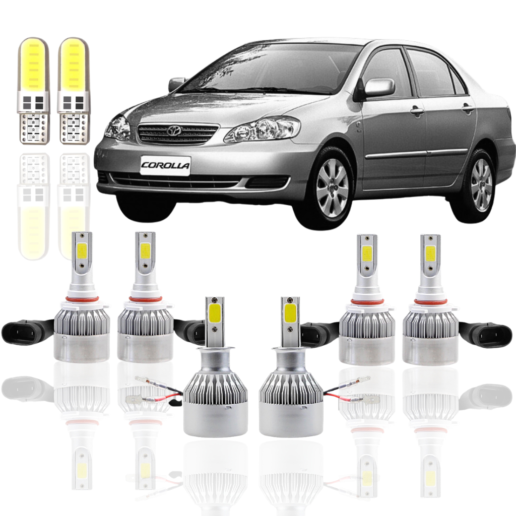 KIT (Farol+Farolete) Toyota Corolla 1998 1999 2000 2001 2002 2003 2004 2005 2006 2007 LAMPADA Super led ULTRA LED BRANCA FAROL ALTO BAIXO E MILHA neblina FAROLETE HB3 HB4 H3 T10 PIngo Forte c6 Neblina Alto Baixo Milha Xenênon Farois