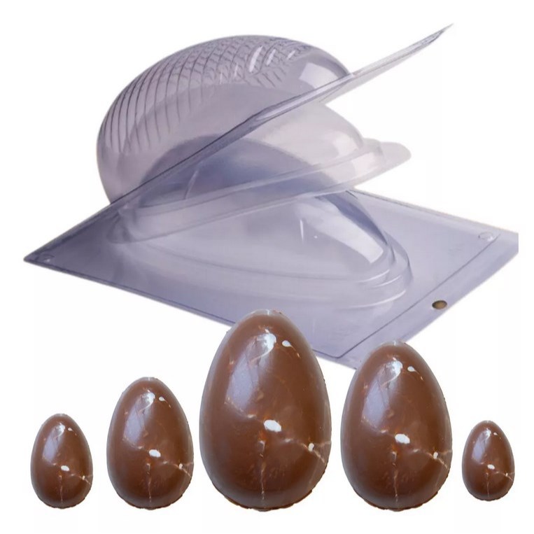 Forma 3 Partes com Silicone - Ovo de Páscoa de 50/100/150/250/350/500/750g/1kg