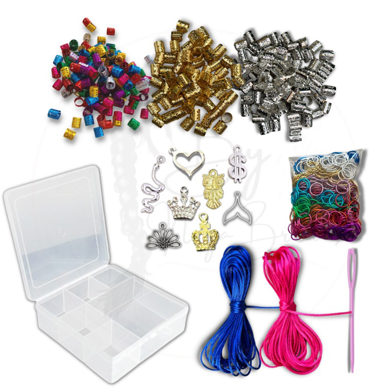 Kit Trancista 147 Itens Fio de Cetim Agulha Argolas Aneis Trança Boxbraids Nago Diversos Acessorios