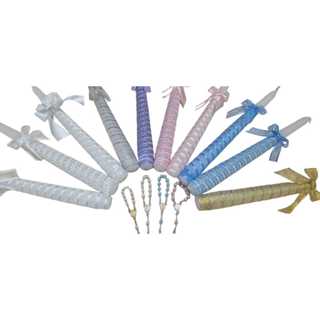 Kit 1 Vela Decorada Para Batizado e Mini Terço Colorido em Oferta na Shopee