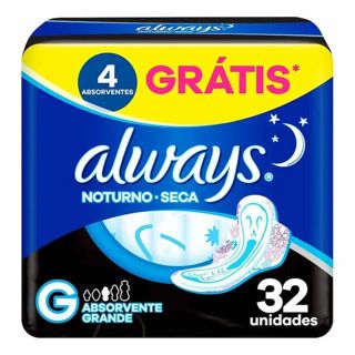 Absorvente Always Noturno Seca G com Abas 32 Unidades em Oferta na Shopee