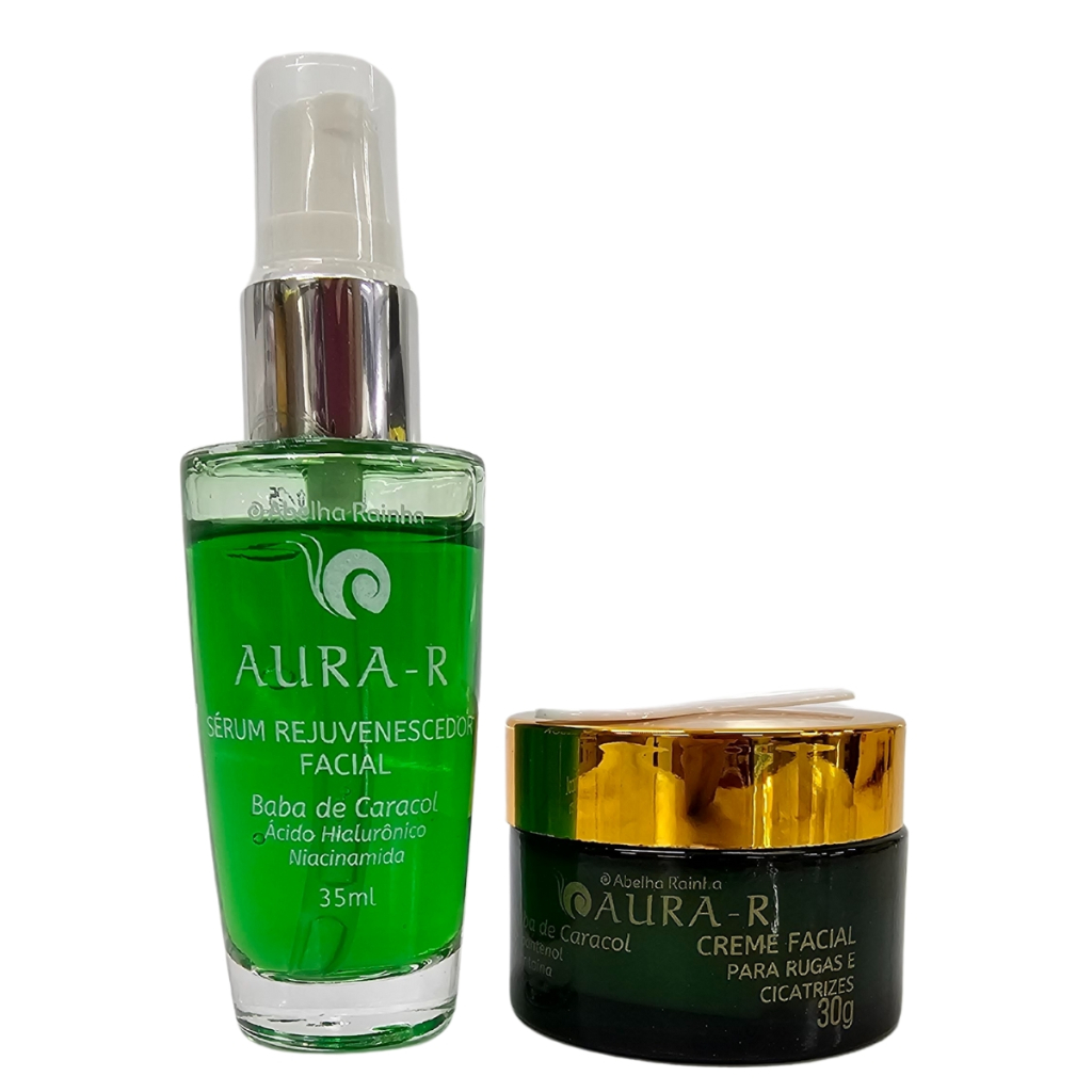 Kit Sérum Rejuvenescedor Facial + Creme Facial Para Rugas e Cicatrizes Baba De Caracol Abelha Rainha