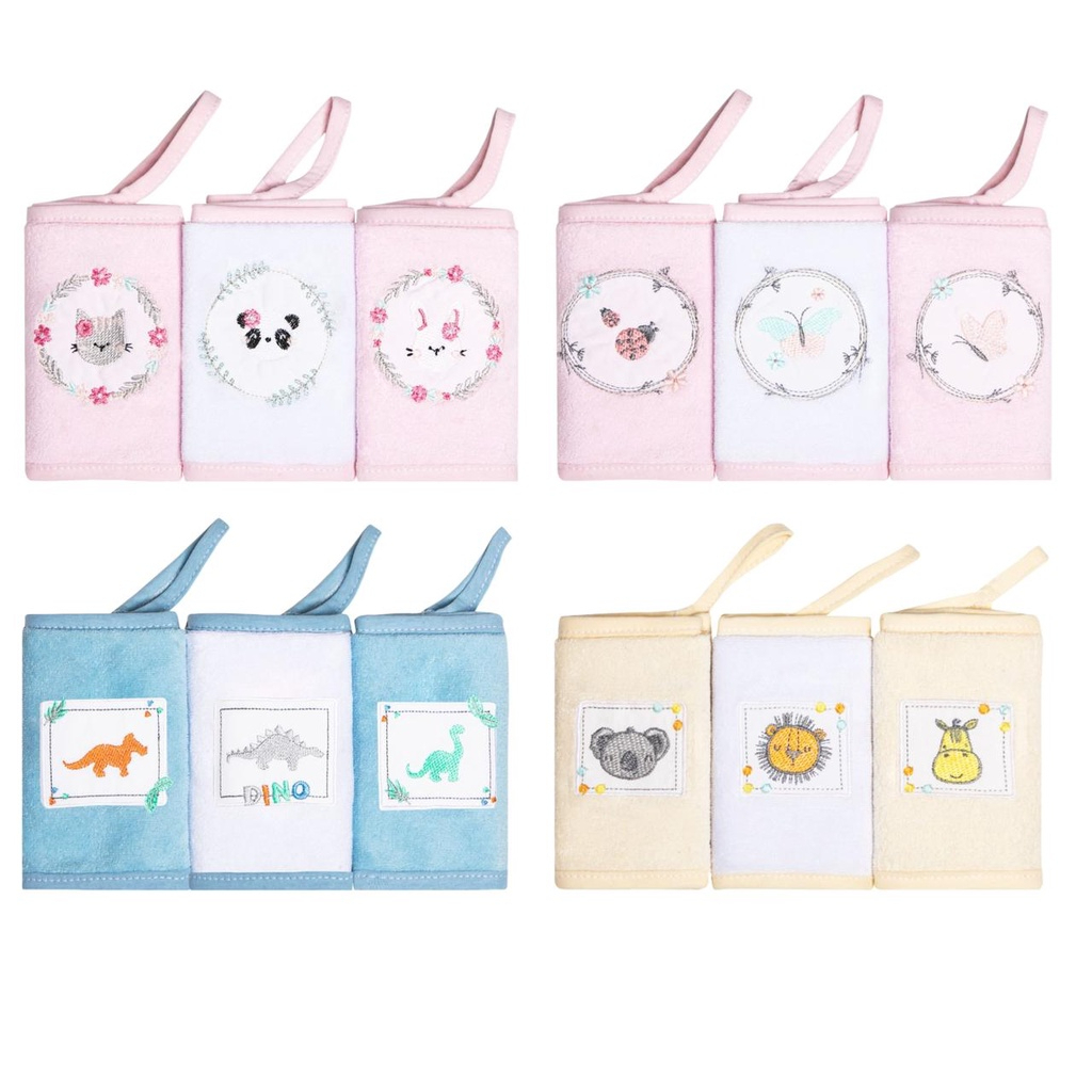 Pano Paninho De Boca Babete Bordado Atoalhado 30x30cm C/ 3 unidades C/Prendedor de Chupeta Karinho