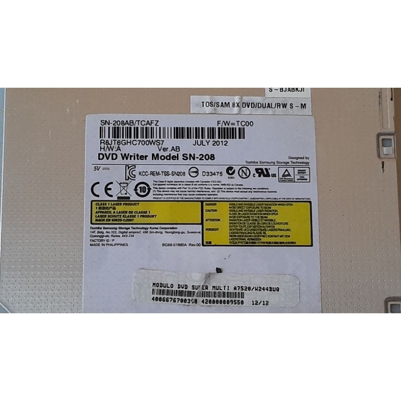 Drive LEITOR/GRAVADOR de CD/DVD NOTEBOOK ITAUTEC A7520