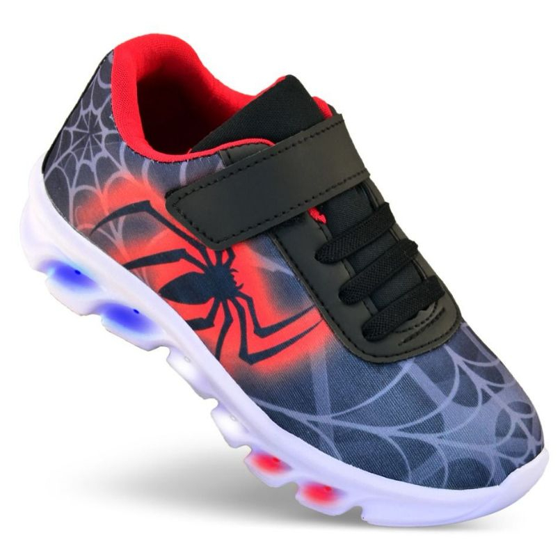 Tênis Infantil Aranha Com Led Masculino Super Confortável Macio Promoção