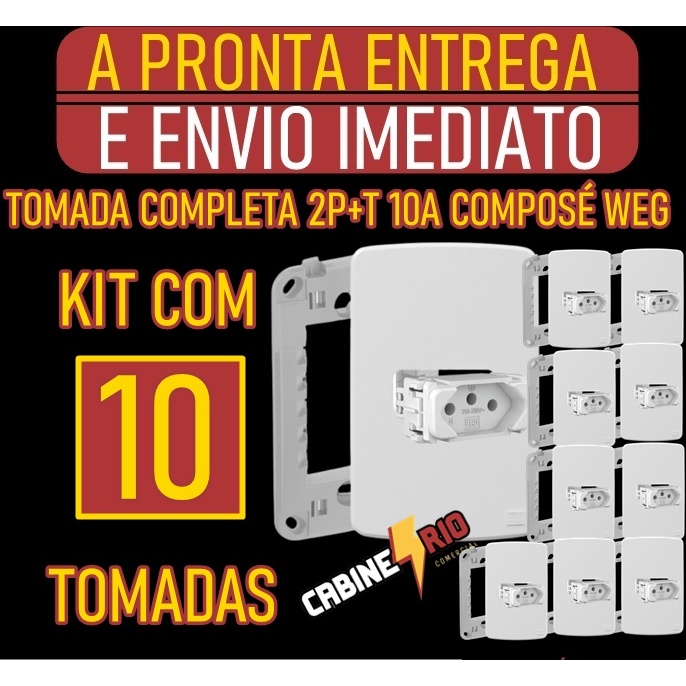 kit 10 Tomadas Completa 2p+t 10a Composé Weg em Oferta na Shopee