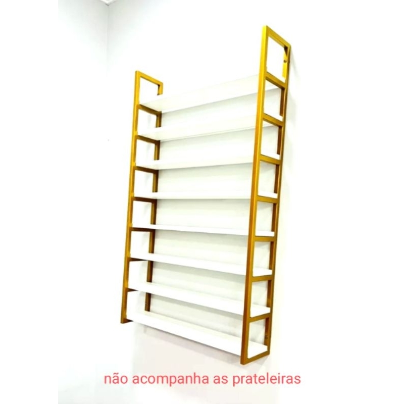 Par Suportes Estilo Industrial 98cm Para Prateleira Expositor Esmalteiro Estante De Ferro Parede
