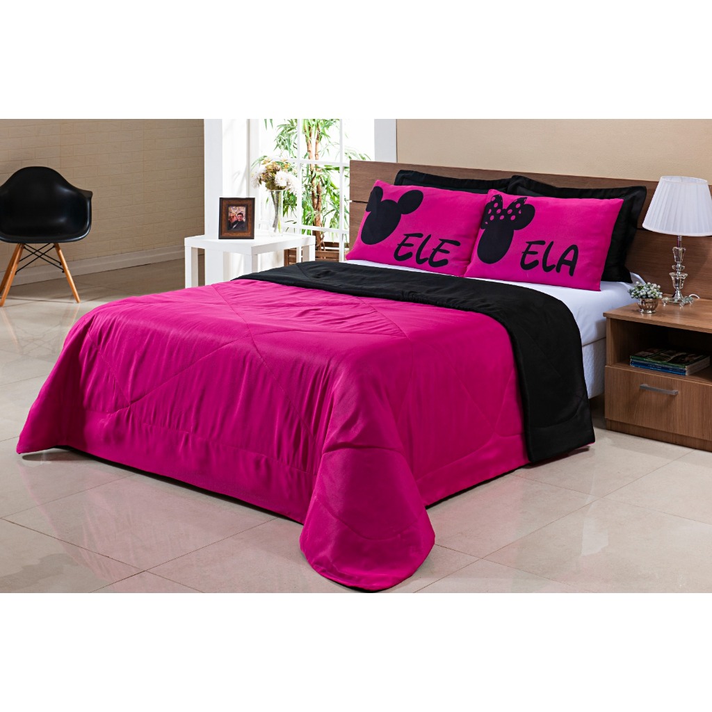 Kit Cobre Leito Cama Temático Edredom ELE ELA Casal Queen