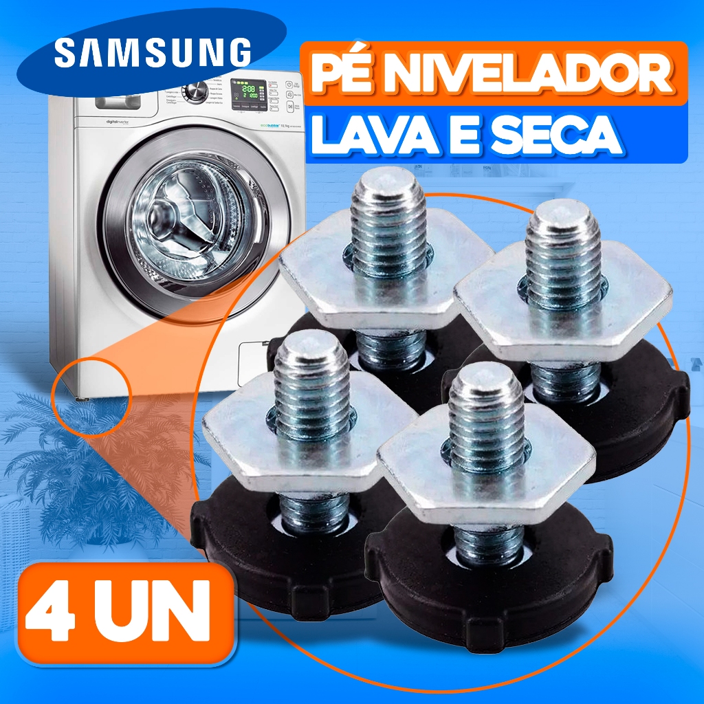 Kit 4 Pé Regulador Nivelador Original Samsung Pézinho Ajustável Lava e Seca Lavadora