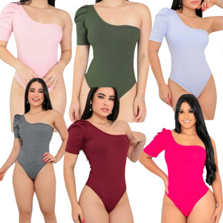 Body Feminino Um Ombro Manga Curta Princesa Bufante Canelado
