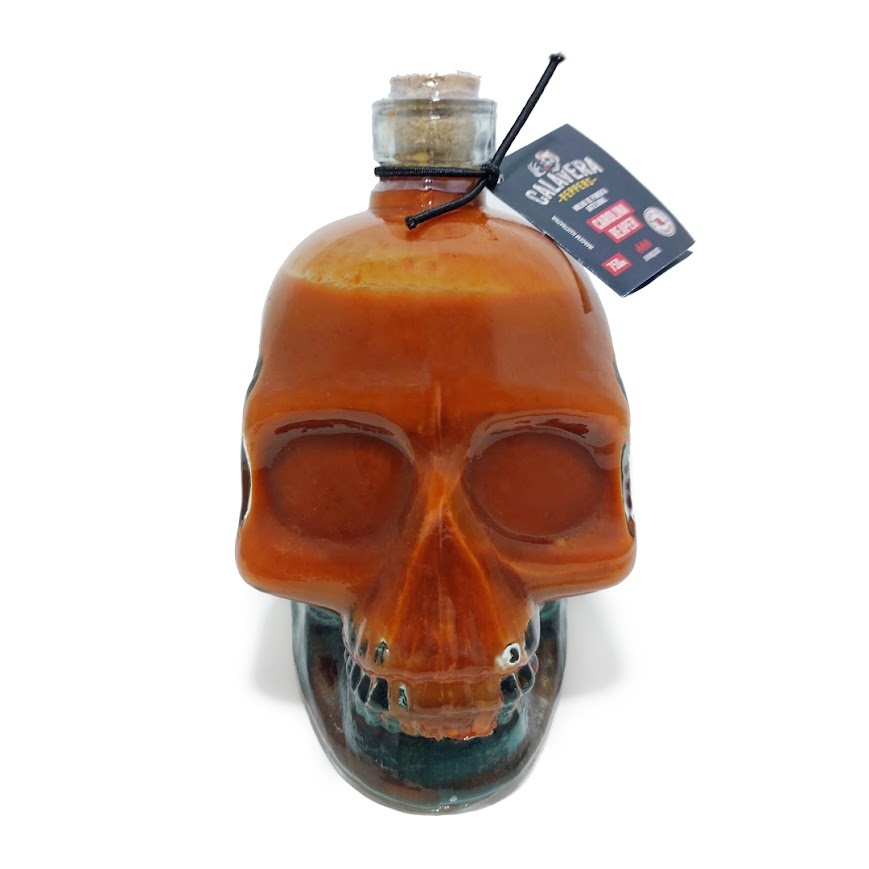 Caveira de vidro com pimenta Carolina Reaper 750ml - Calavera Peppers