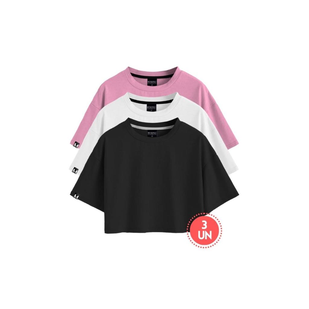 Kit 3 Camiseta Cropped Feminino Básico Atacado Sem Estampa Curto Estilo Moda Blogueirinha  Algodão