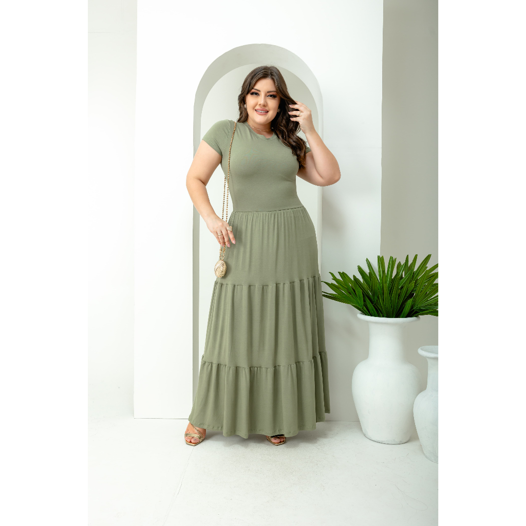 Vestido Longo Ciganinha Viscolycra Liso Forrado Elegante