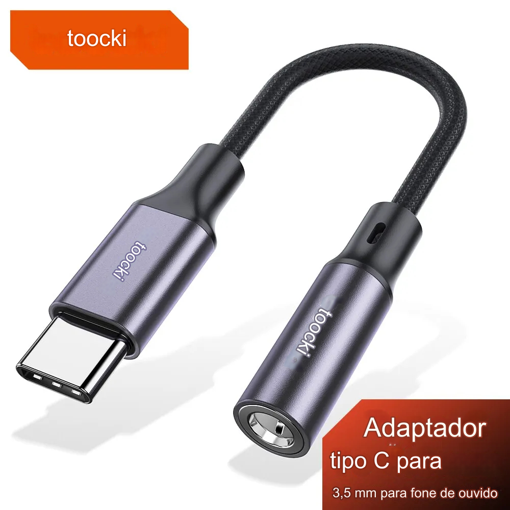 Cabo adaptador De Áudio Toocki, Tipo-C para P2 3.5mm, fone de ouvido Adaptador, AUX Cabo De Áudio.