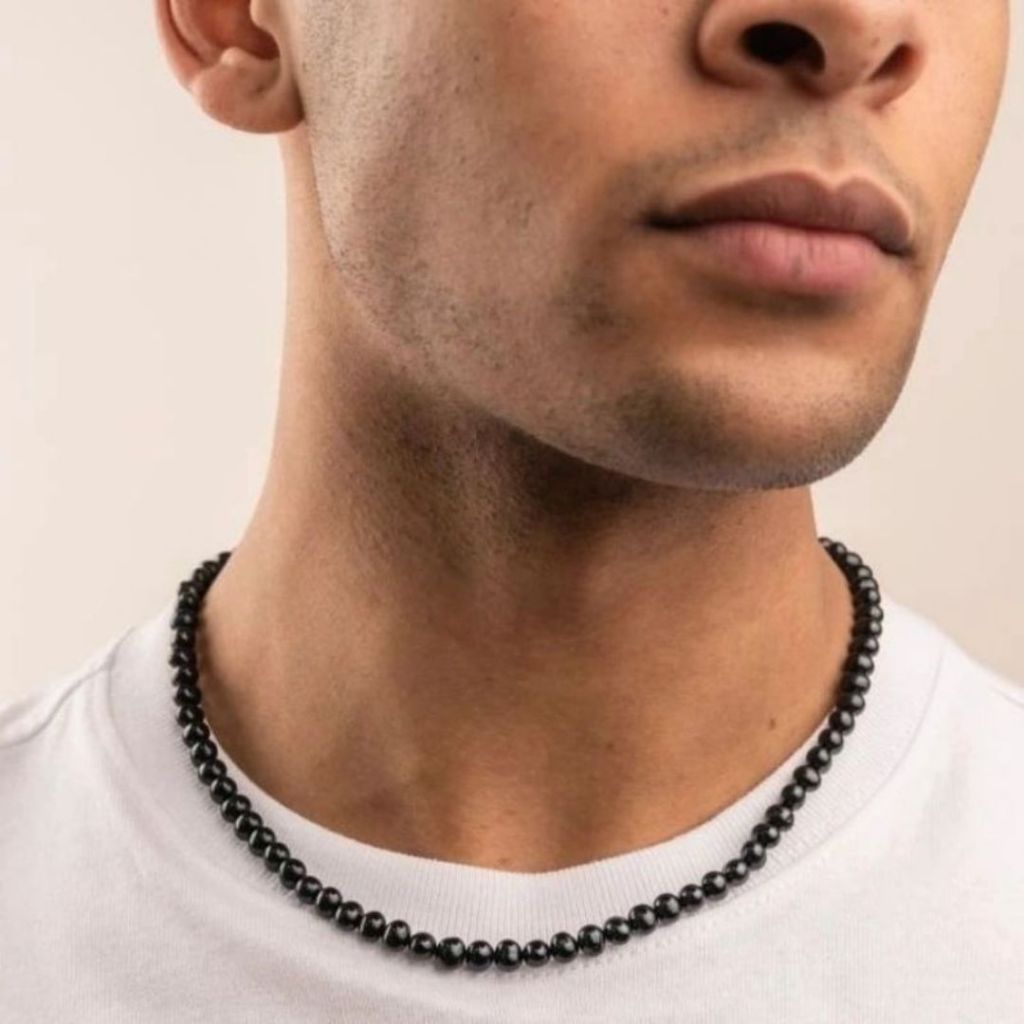 Colar de Perola Preta Esfera Gargantilha/ Pérolas Preto 8mm Masculino Feminino Unissex/ Colar de Miçanga Onix ABS Preta Miçangas