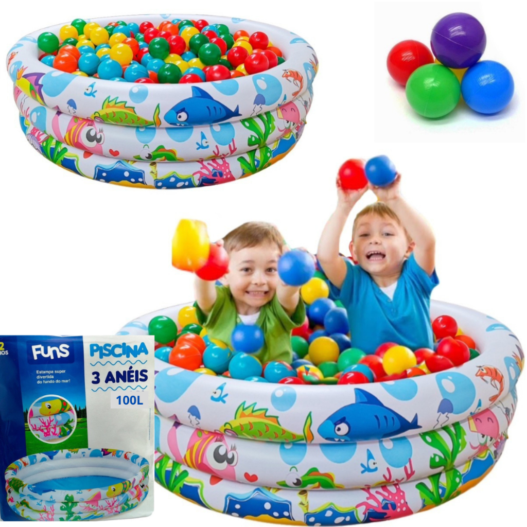 Piscina Infantil Inflável 100 Litros Colorida + 50 Bolinhas em Oferta na Shopee
