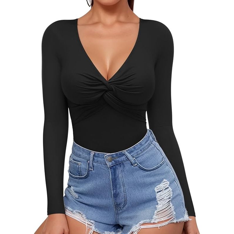 Body Casual Feminino Decote V Cruzado Manga Longa para Mulheres em Oferta na Shopee