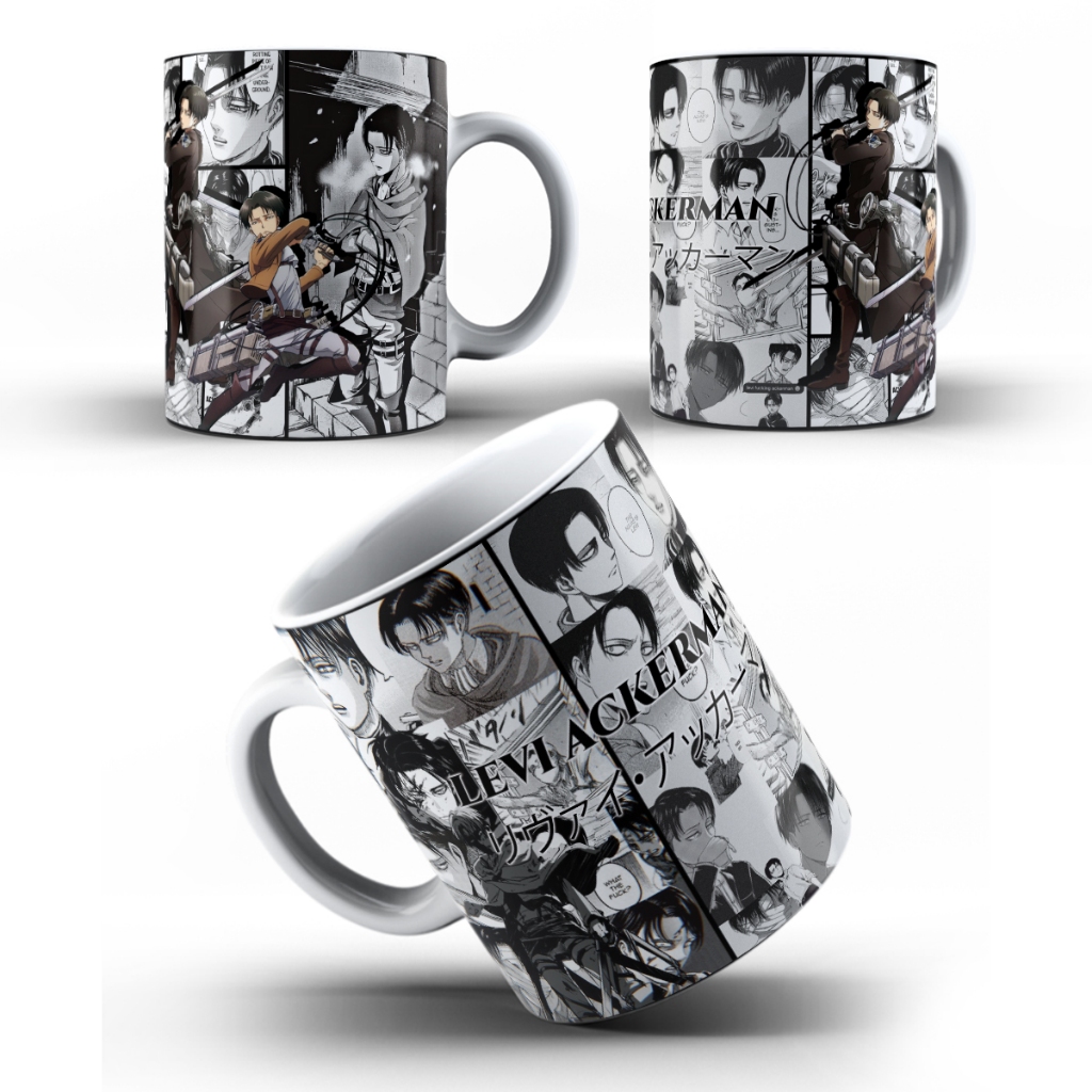 Caneca Attack On Titan Manga Personagens Porcelana ou Plástico