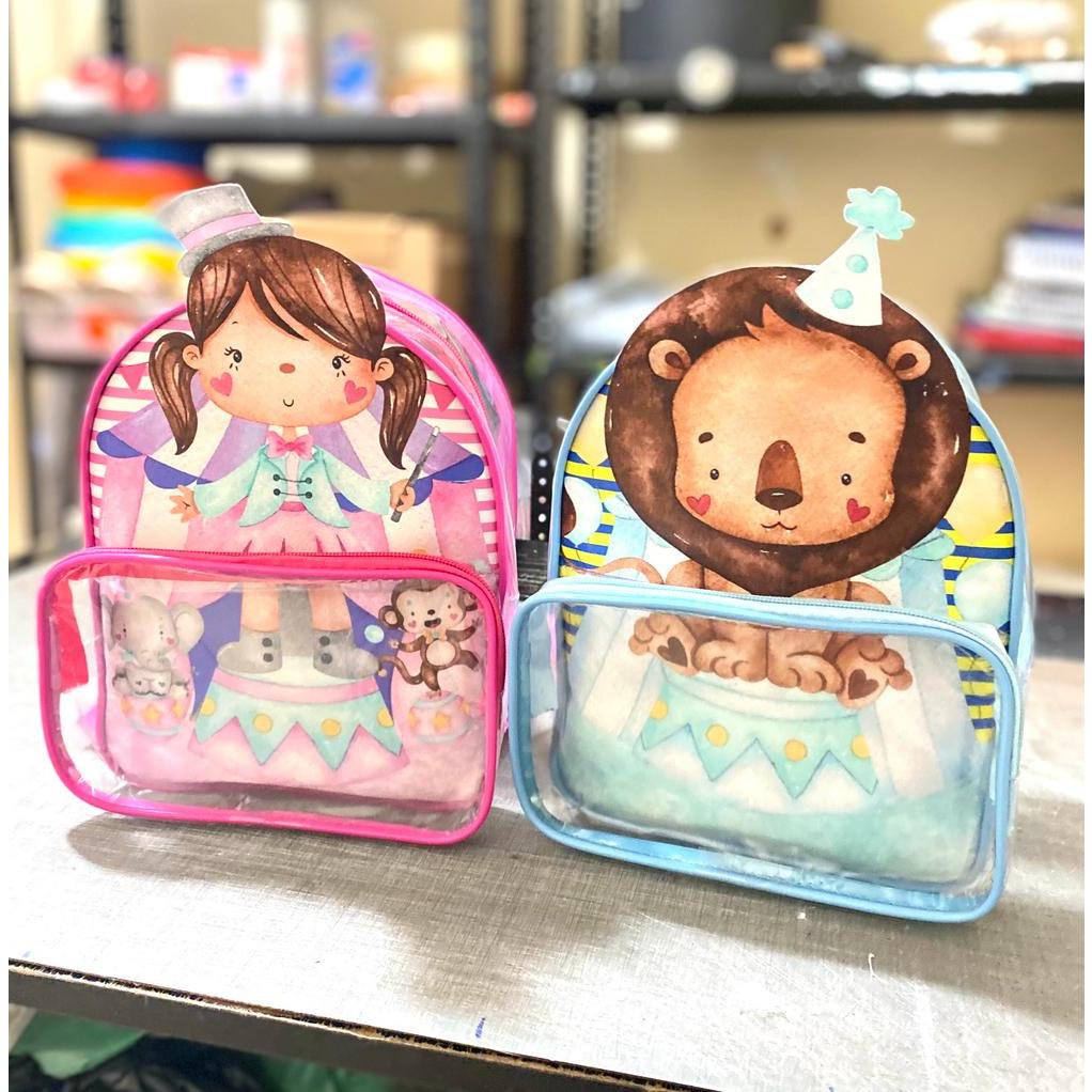 10 Mochilas Personalizadas tema circo, lembrancinha de aniversário personalizada, personalizados, bolsinha para festa