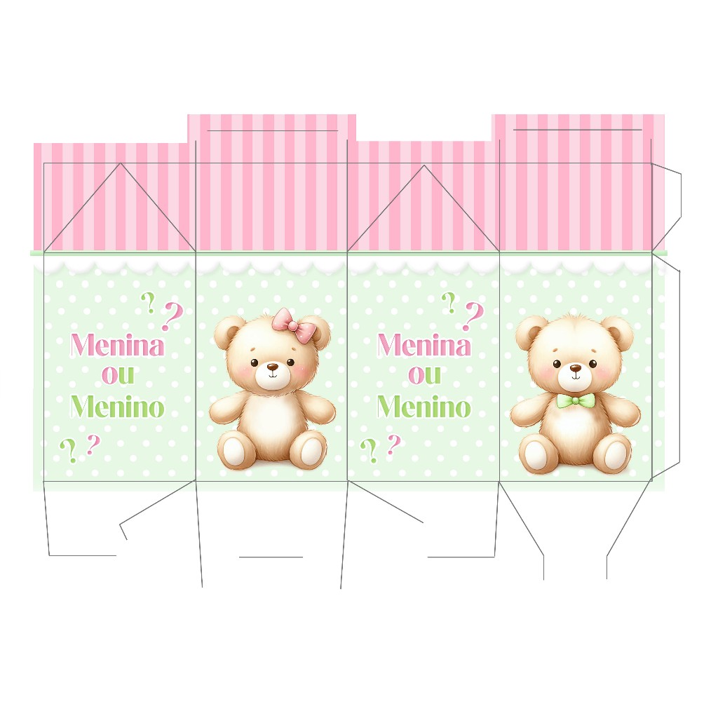 Kit Pegue Monte Personalizados 20 a 60 Chá Revelação Ursinhos Menino ou Menina Rosa e Verde