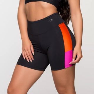 Short Fitness Feminino Bermuda Academia Poliamida Preta com Detalhe Rosa e Laranja Nova York em Oferta na Shopee