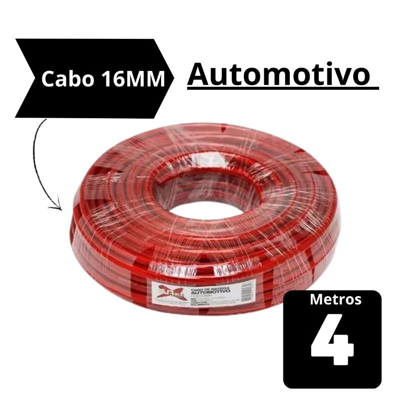 Cabo Fio De Bateria 16mm Som Automotivo Rolo 4 Metros
