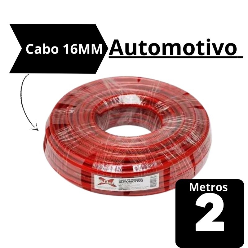 Cabo Fio De Bateria 16mm Som Automotivo Rolo 2 Metros