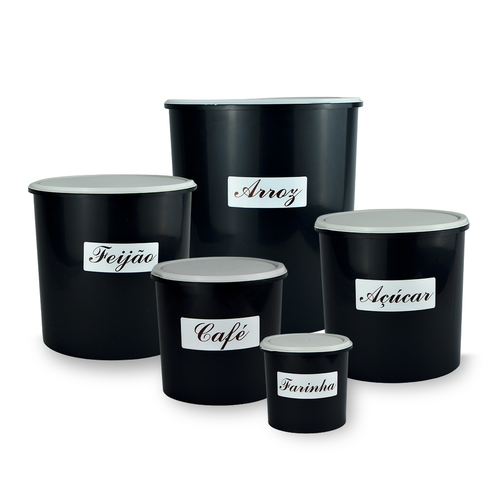 kit 05 pecas  Preto / jogo plástico/ porta mantimentos e organizadores de cozinha(com nomes) em Oferta na Shopee