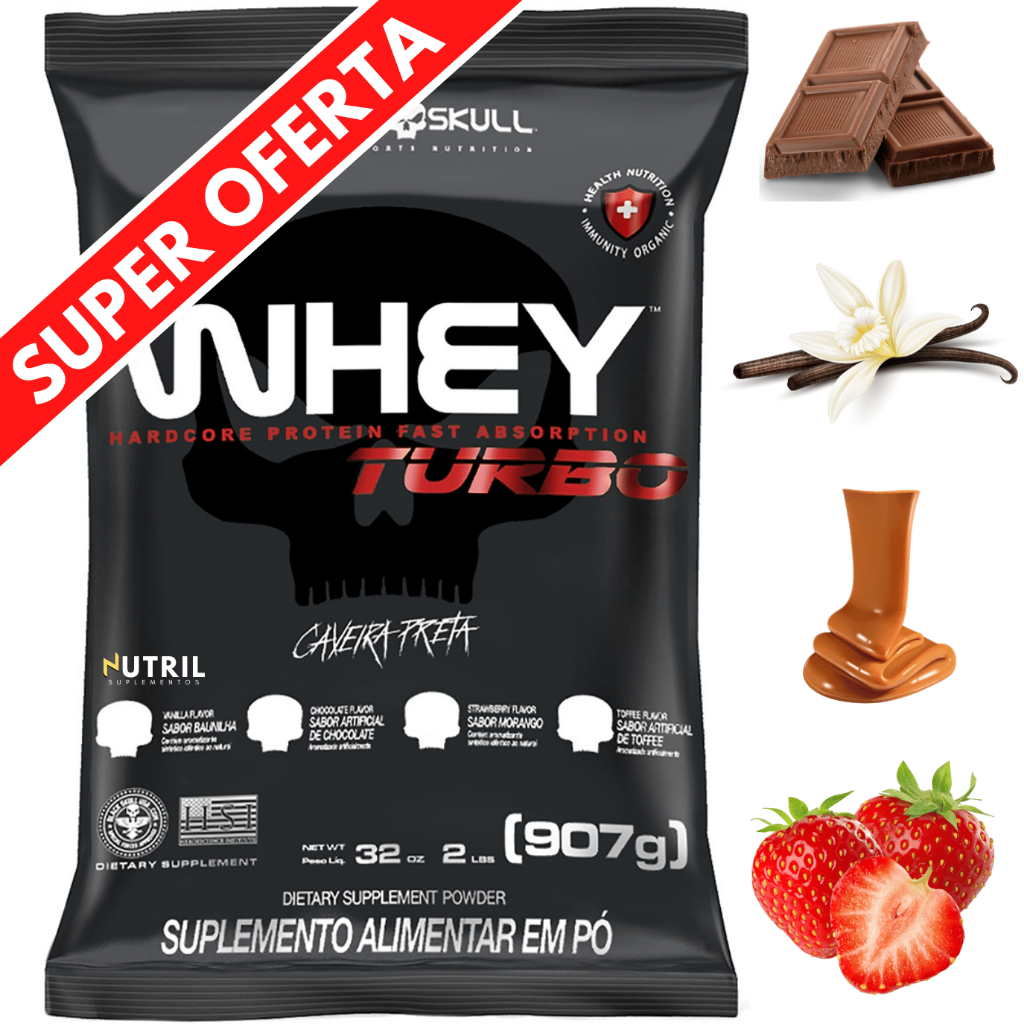 Whey Protein Concentrado TURBO p/ Ganho de Massa Muscular - Black Skull 907G - Refil