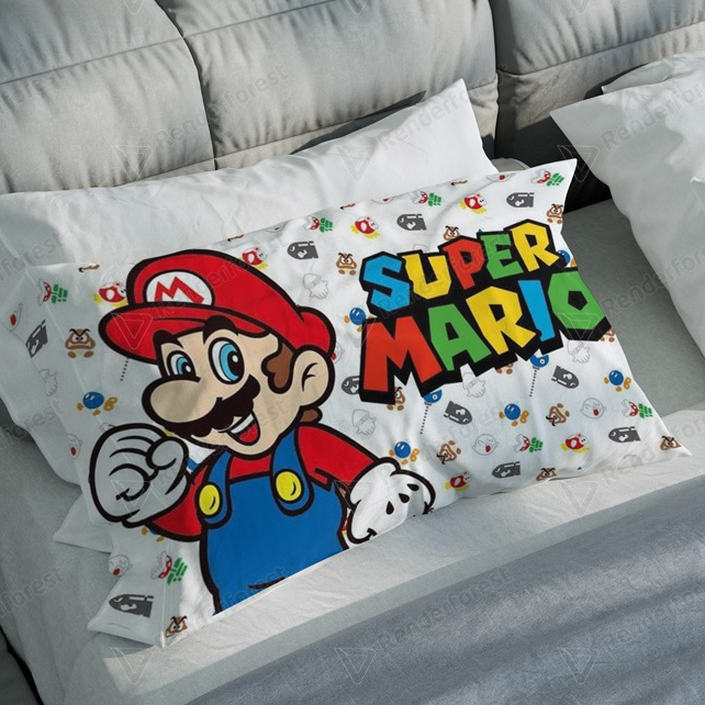 Fronha Infantil tema Mario Bross decoração e presentes tecido oxford 50x70 com ziper