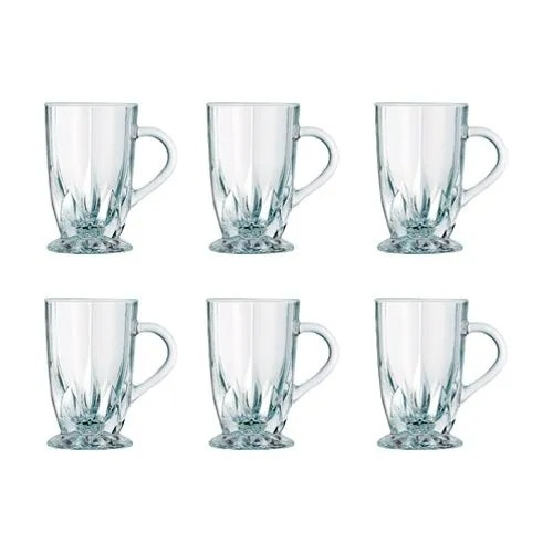 Conjunto C/6 Caneca de Vidro 280ml  Luxo com Alça P/Chá Café Bebida Quente ou Fria - Lyon