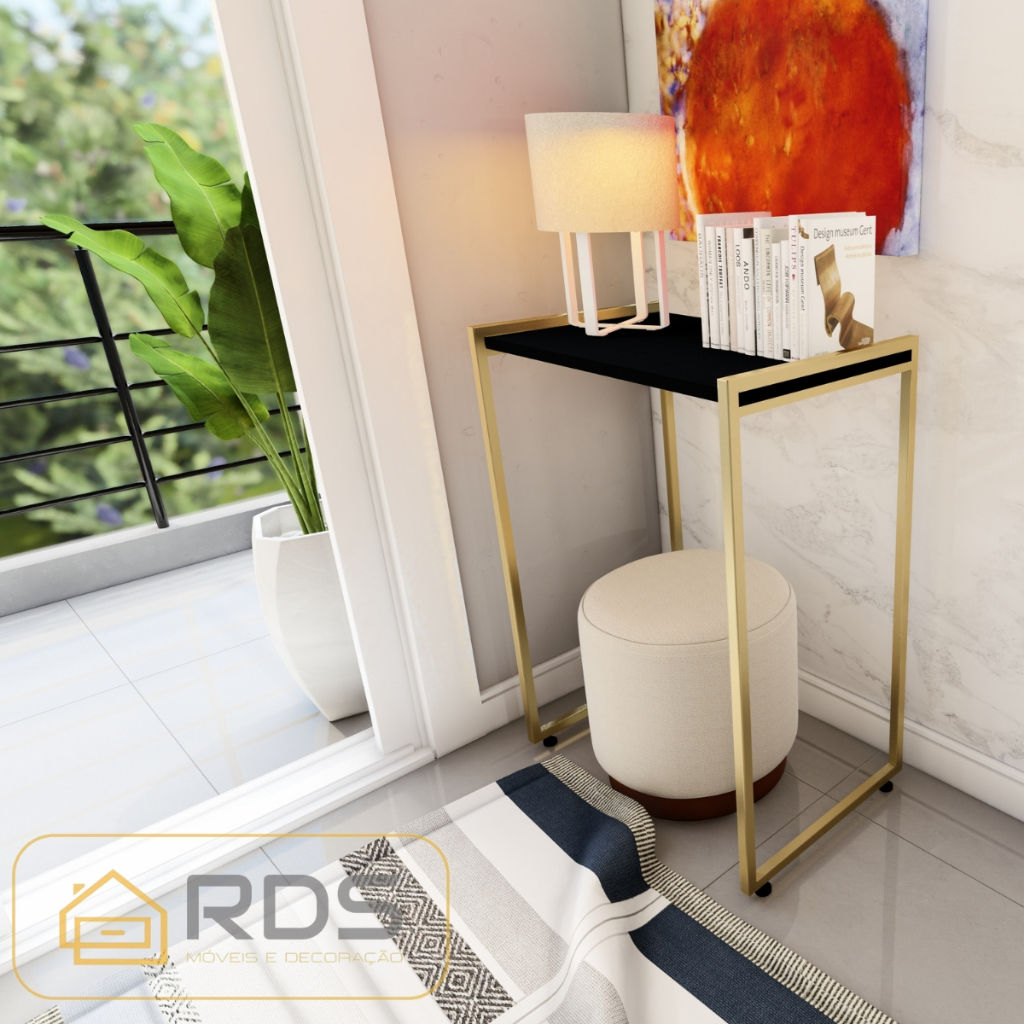 Aparador Industrial Bella 68x45x76cm Pés Dourado Mesa Buffet Hall Sala Entrada Console