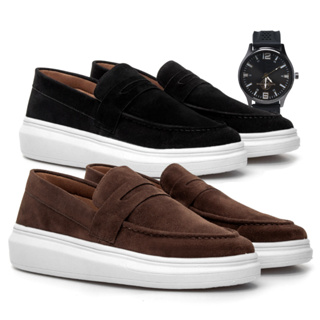 Kit 2 Pares de sapato Mocassim Masculino Em Camurça Social Com Relógio em Oferta na Shopee