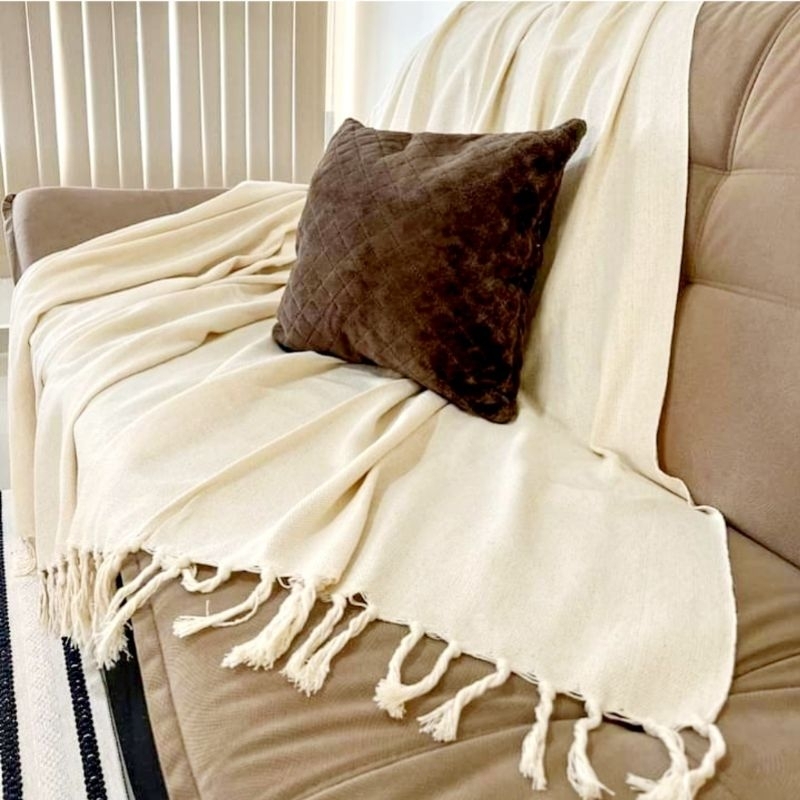 Manta Xale Casal Para Sofa Poltrona Cama Casa Escritorio Cobertor Colcha Com Franja Algodao Ideia Presente Mae Esposa Mulher Madrasta Sogra Madrinha