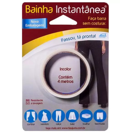 Fita Bainha e Remendo 1cm x 4 METROS Instantânea Magica Faça Barra Sem Costura !