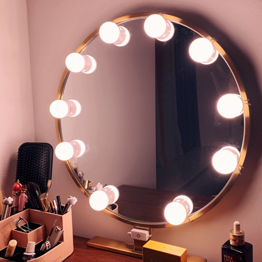 Luz Arandela Camarim 10 Lâmpadas Espelho Maquiagem Camarim Led Studio Led Auto Colante