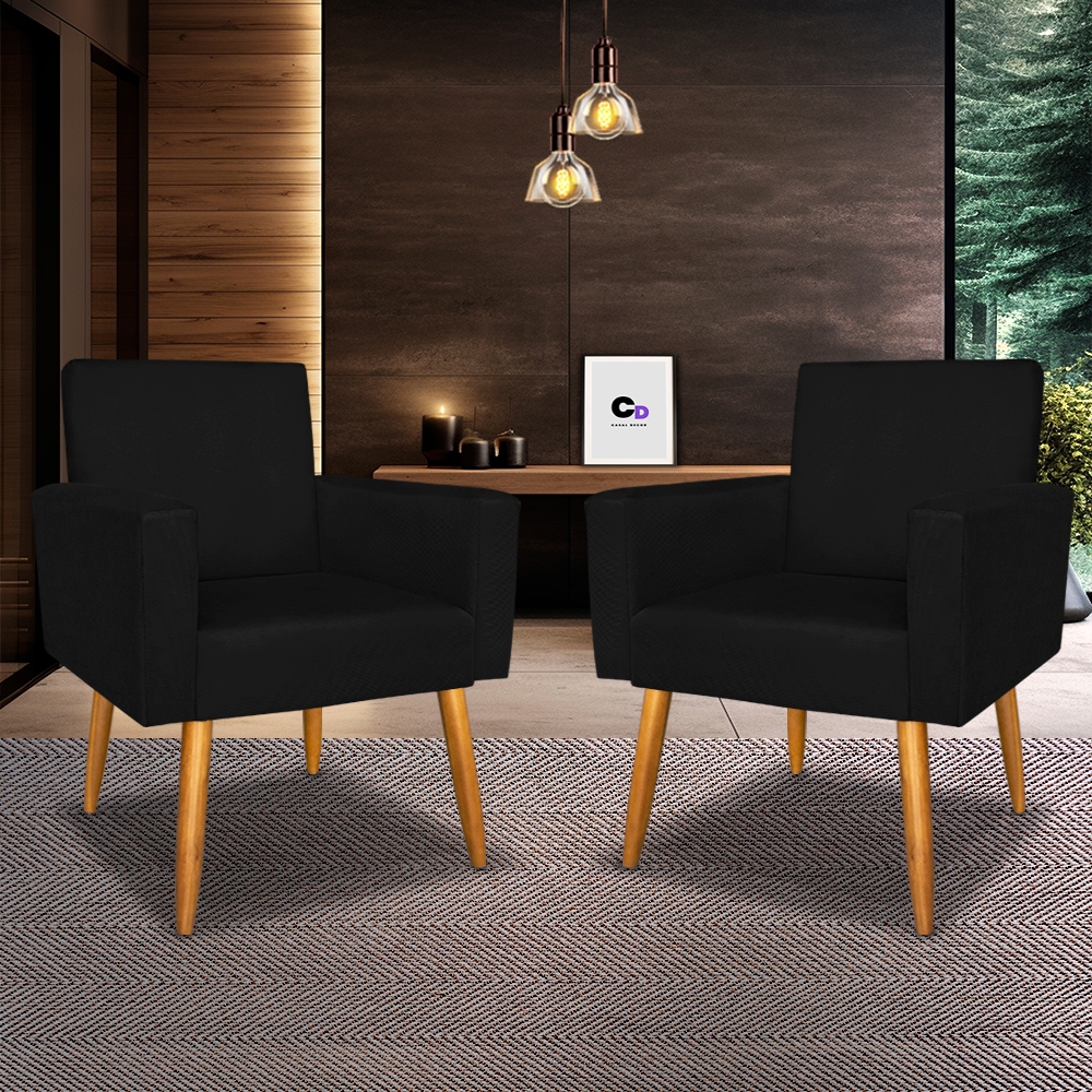 Kit 2 Poltronas Nina Para Recepção Escritório Pés Palito Luxo