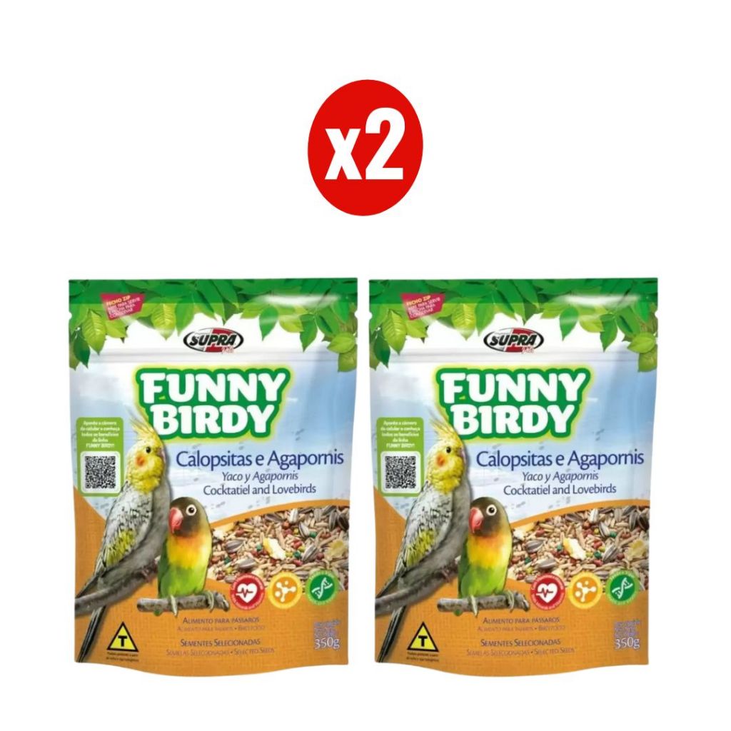 Kit 2 Funny Birdy Ração para Calopsitas e Agapornis 350g Supra