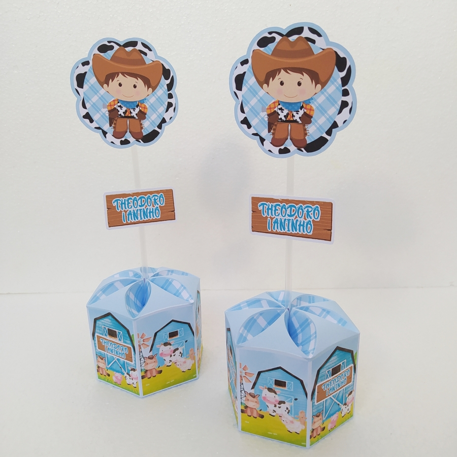 Centro de mesa sextavado Fazendinha azul, cachepô, arranjo de mesa personalizado 10/15 unidades em Oferta na Shopee