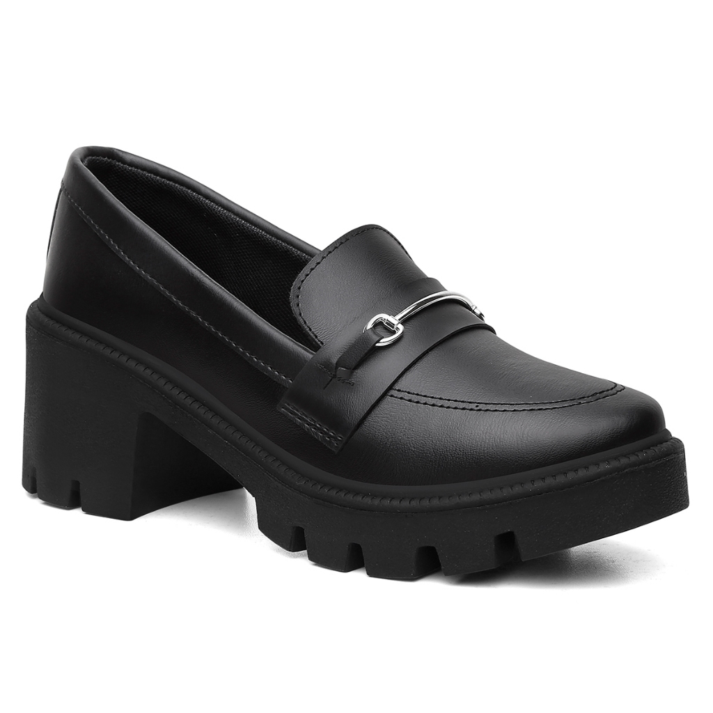 Mocassim Feminino Tratorado Oxford Plataforma Blogueira Salto Médio Confortavel Preto Caramelo Creme Numerações Especiais 34 Ao 42