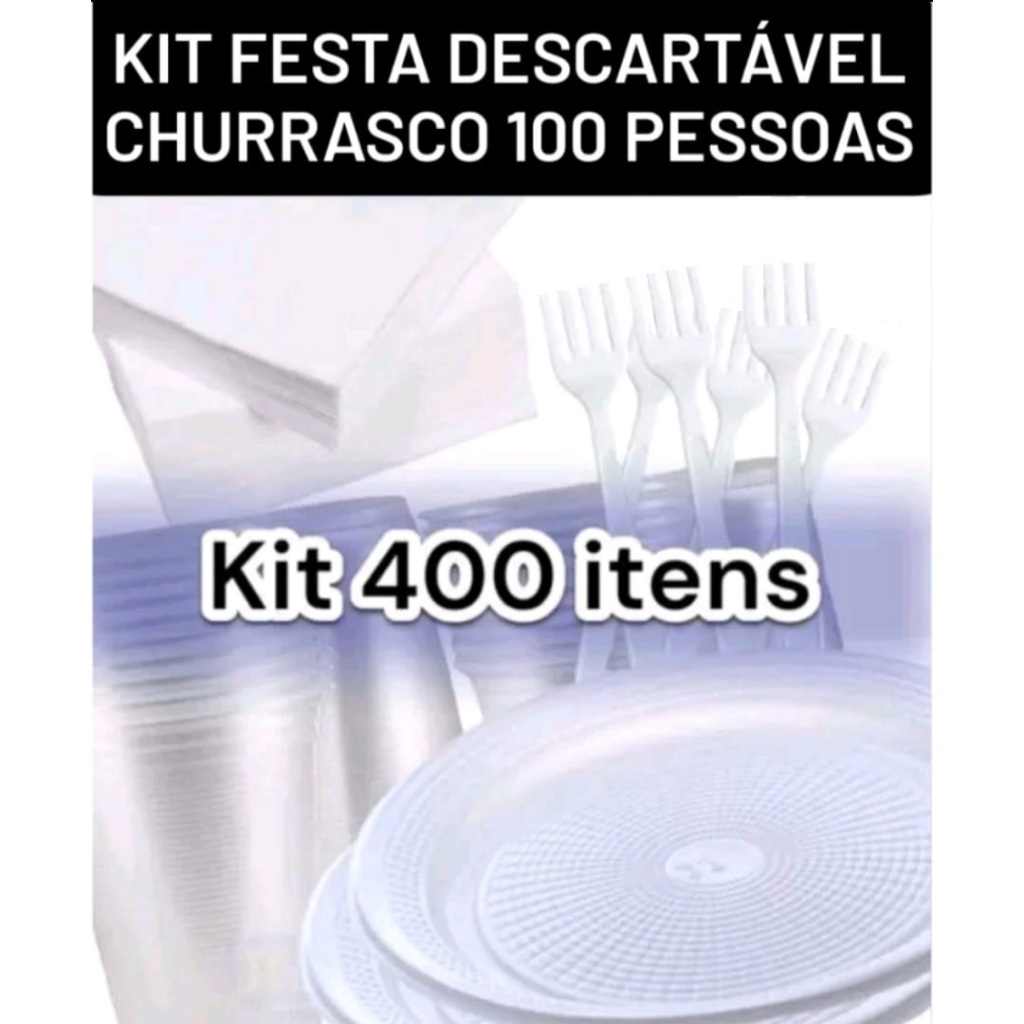 Kit Festa Refeição/Churrasco: Pratos+Garfos+Copos+Guardanapos/kit Econômico Para 100 Pessoas