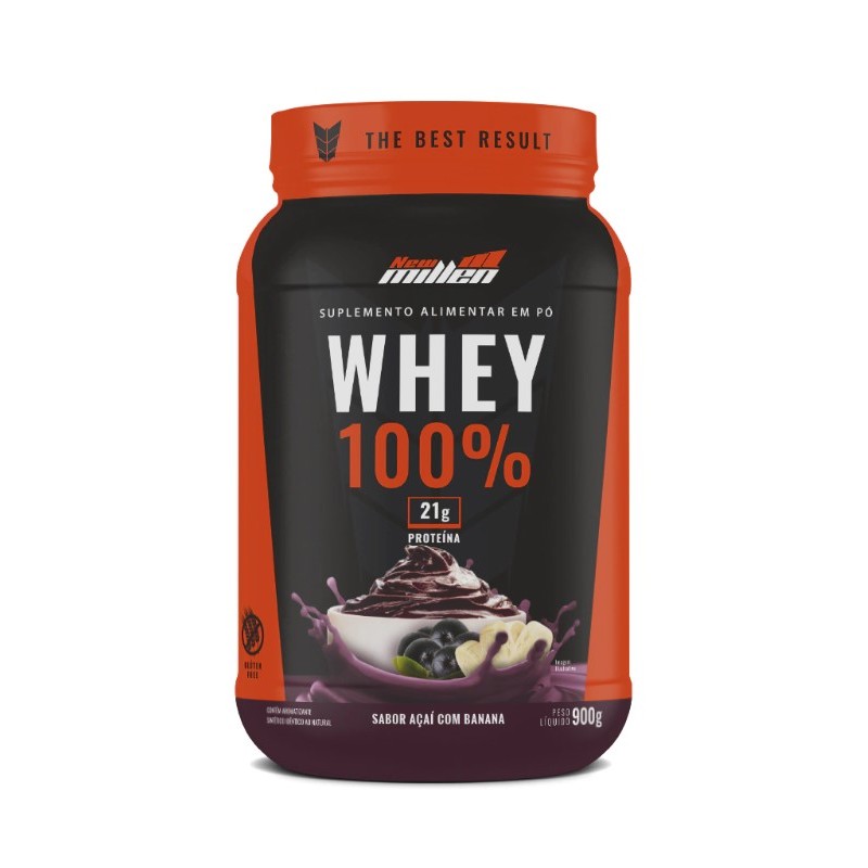 Lançamento Whey Protein 100% New Millen 900g Sabor: BANANA COM AÇAÍ - Ganho de Massa Emagrecimento Sabor Maravilhoso - Melhor custo beneficio!