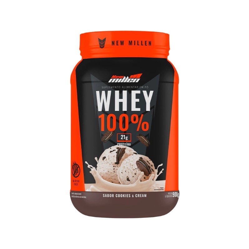 Lançamento Whey Protein 100% New Millen 900g Sabor: COOKIES & CREAM - Ganho de Massa Emagrecimento Sabor Maravilhoso