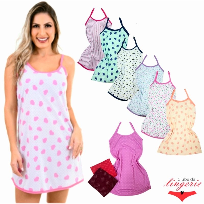 Camisola Feminina Estampada Alcinha Verão Camisolas Vestido De Dormir Pijama Feminino Adulto Em Malha Poliéster